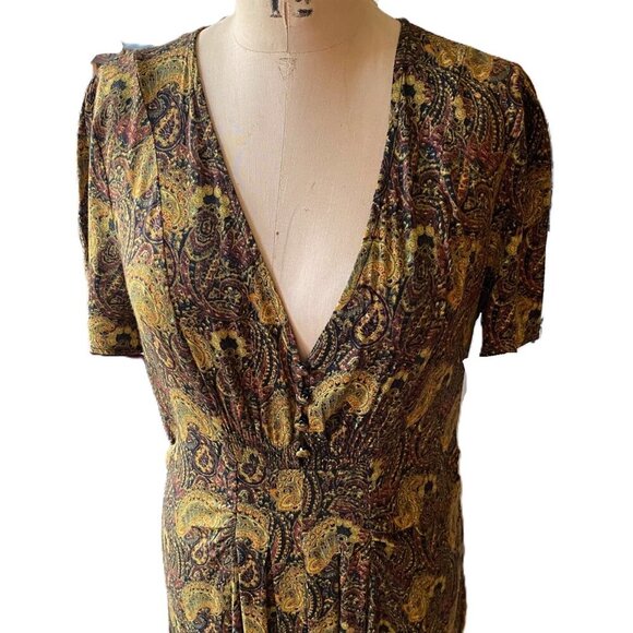 Free People Olivia Midi Dress Paisley Print V neck - Picture 8 of 16